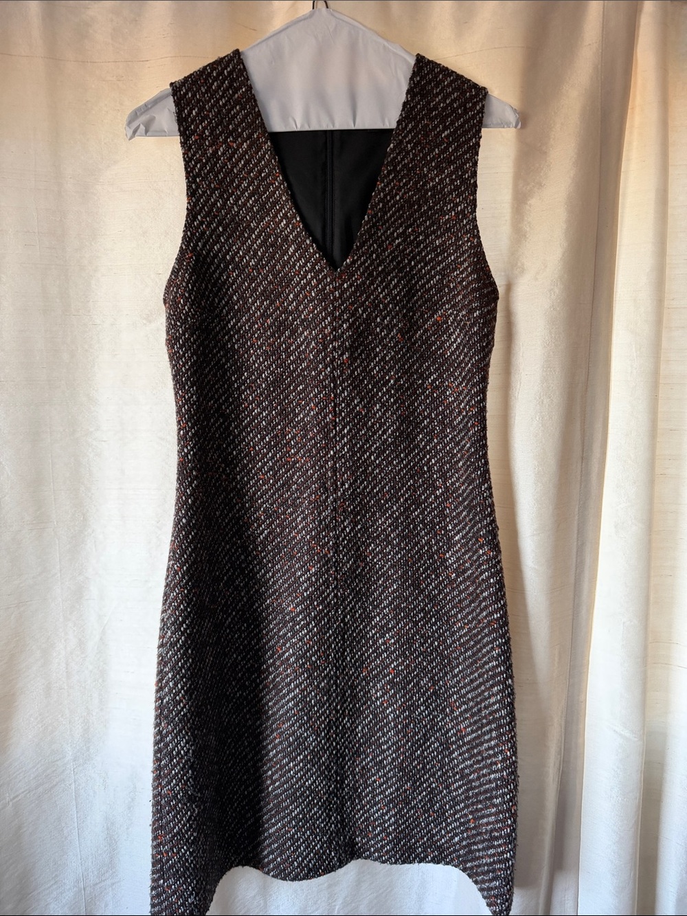 Women's Tweed V-Neck Sheath Dress - Brown